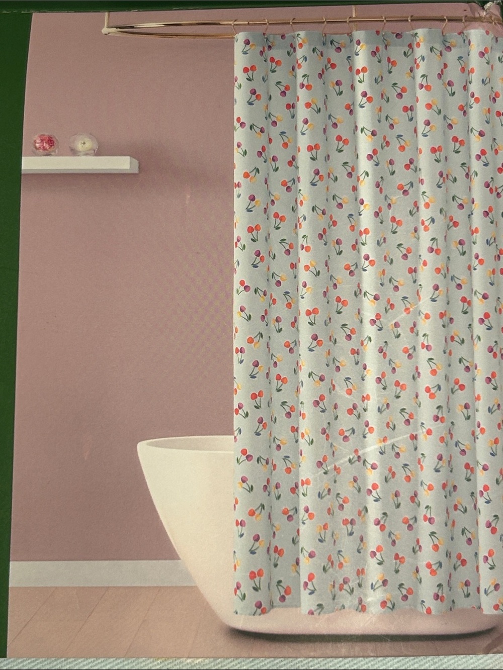 kate spade Shower Curtain “Shirley” Cherry Motif NWT Blue Red Green Yellow Bath